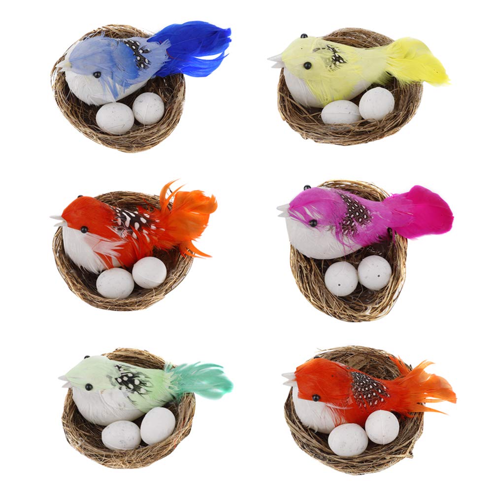 TRRAPLE Easter Egg Ornaments, 6 Sets Creative Easter Decor of Simulation Artificial Bird Nest and Mini Bird Eggs Model for Home Garden Easter Spring