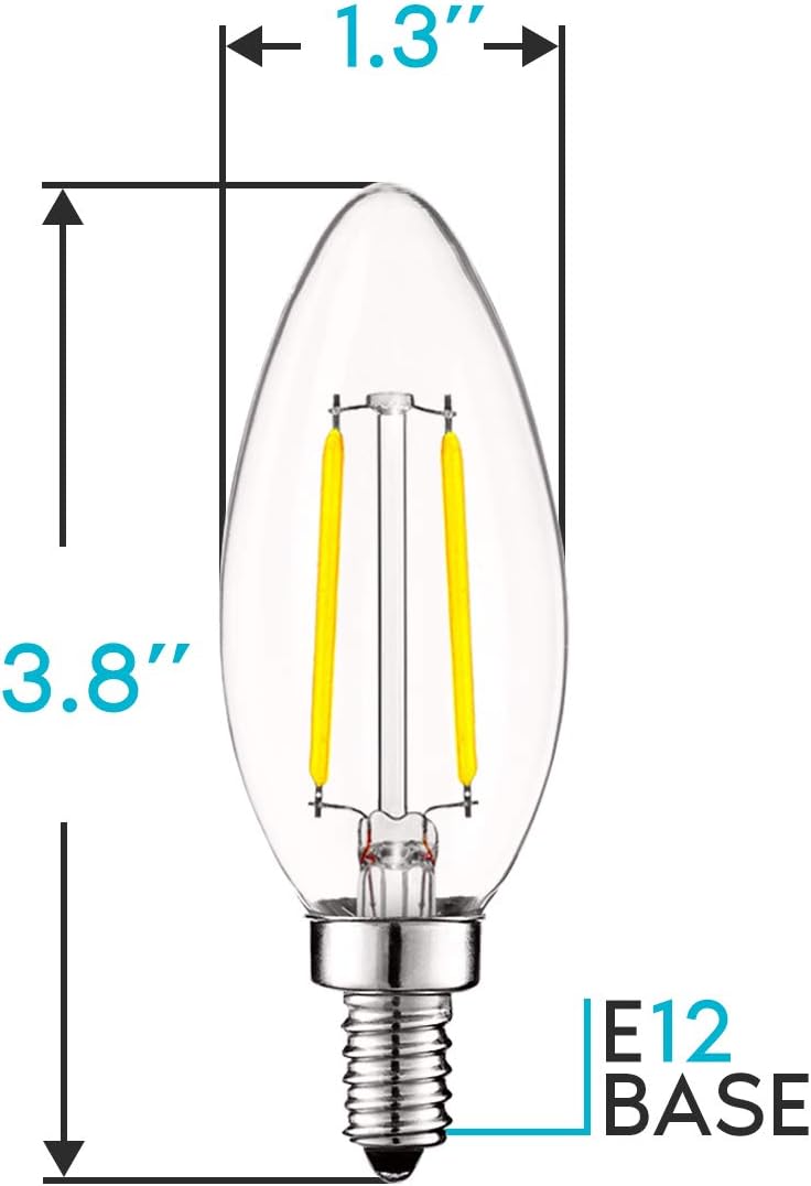 Luxrite 4W Vintage Candelabra LED Bulbs Dimmable, 400 Lumens, 5000K Bright White, LED Chandelier Light Bulbs 40W Equivalent, Clear Glass, Filament LED Candle Bulb, UL Listed, E12 Base (6 Pack) - - 