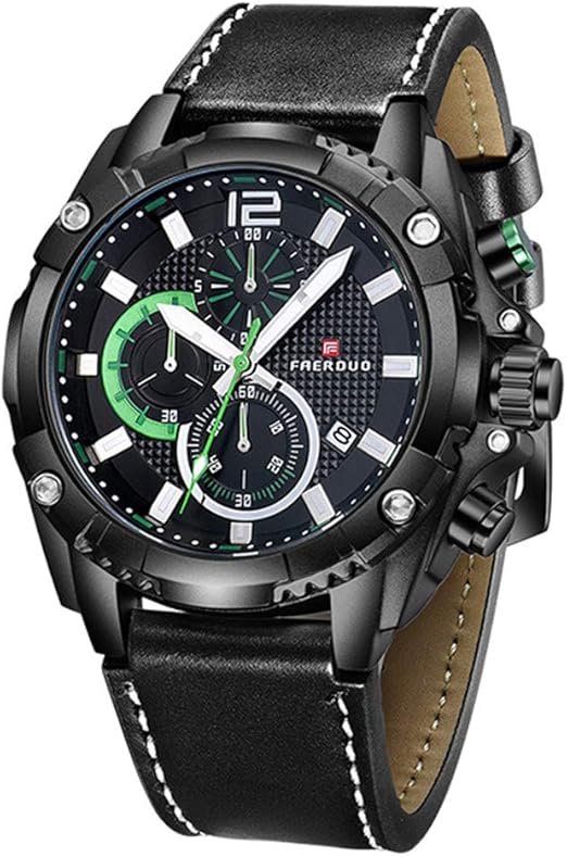 CZOKA Orologio Uomo Cronografo Al Quarzo Giapponese - Cinturino In Pelle, Impermeabile 3ATM, Quadrante Nero Con Anello In Legno