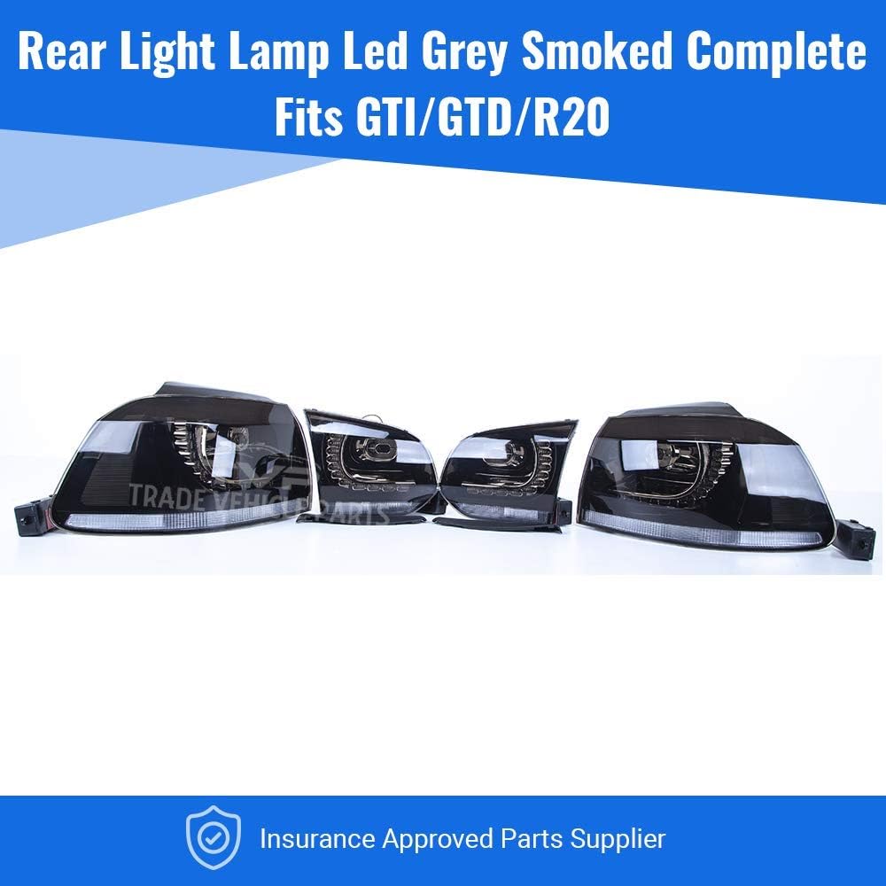 Rear Light Lamp Led Gray Inner & Outer Section Set Left & Right Compatible With Golf Mk6 R20/Gti/Gtd 2009-2012 (Trade Vehicle Parts VK8505)