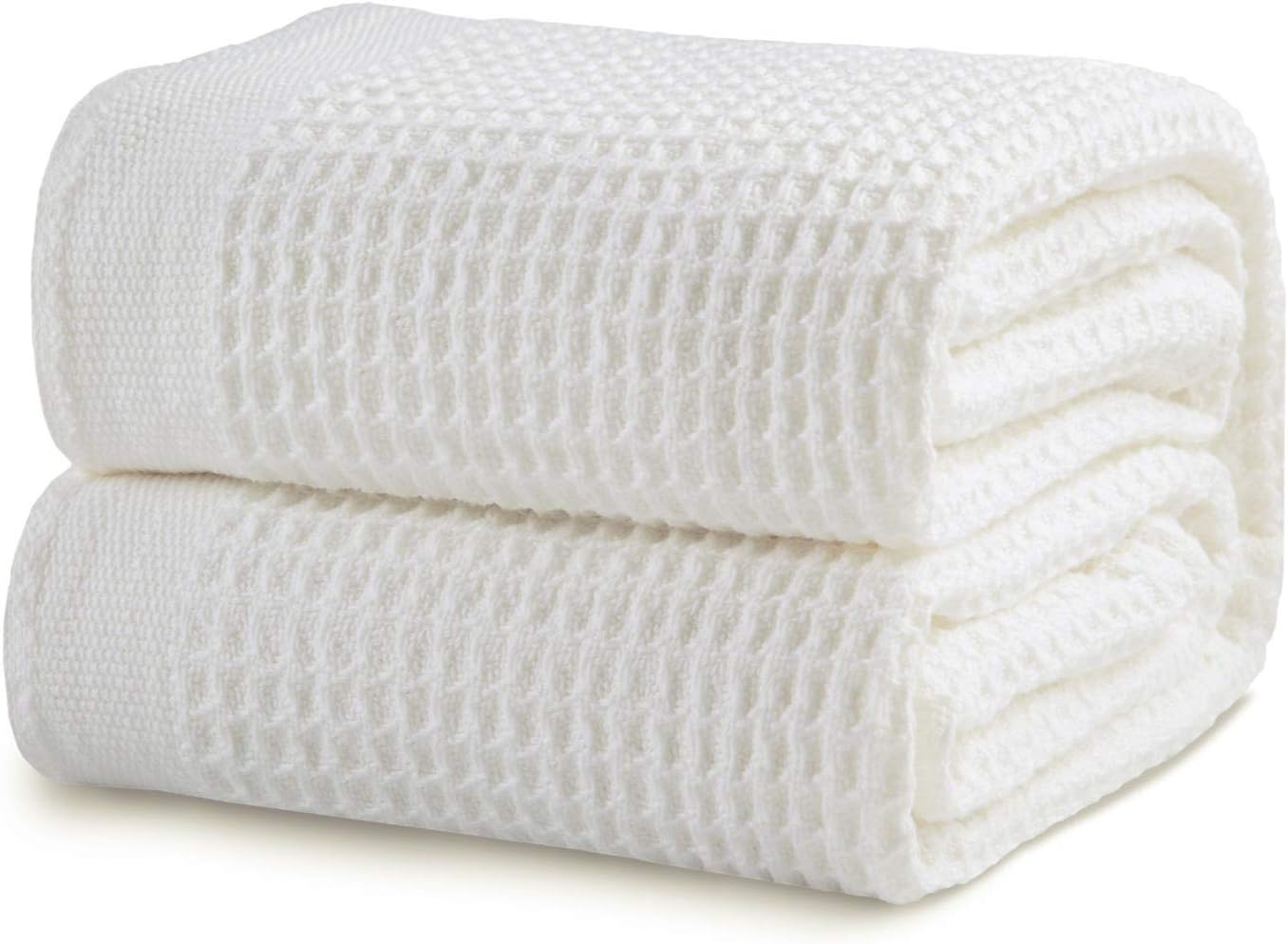 Bedsure 100% Cotton Thermal Blanket - 405GSM Premium Breathable Blanket in Waffle Weave for Home Decoration - Perfect for Layering Any Bed for All-Season - Full/Queen Size (90 x 90 inches), White: Home & Kitchen