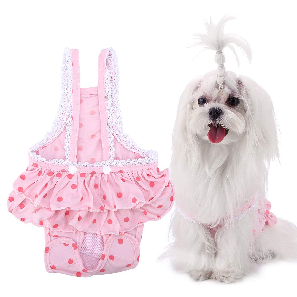 Pet Pants, Menstrual Sanitary Breathable Cotton Suspender Short Pants with Round Dots Pattern for Female Animal Dog Puppy(Pink, M)