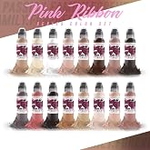 World Famous Tattoo Ink Pink Ribbon - Pink Flesh Tones Assortment with Black &amp; White Tattoo Ink - Non Toxic &amp; Skin-Safe Permanent Tattooing - Vegan (1 oz Each)
