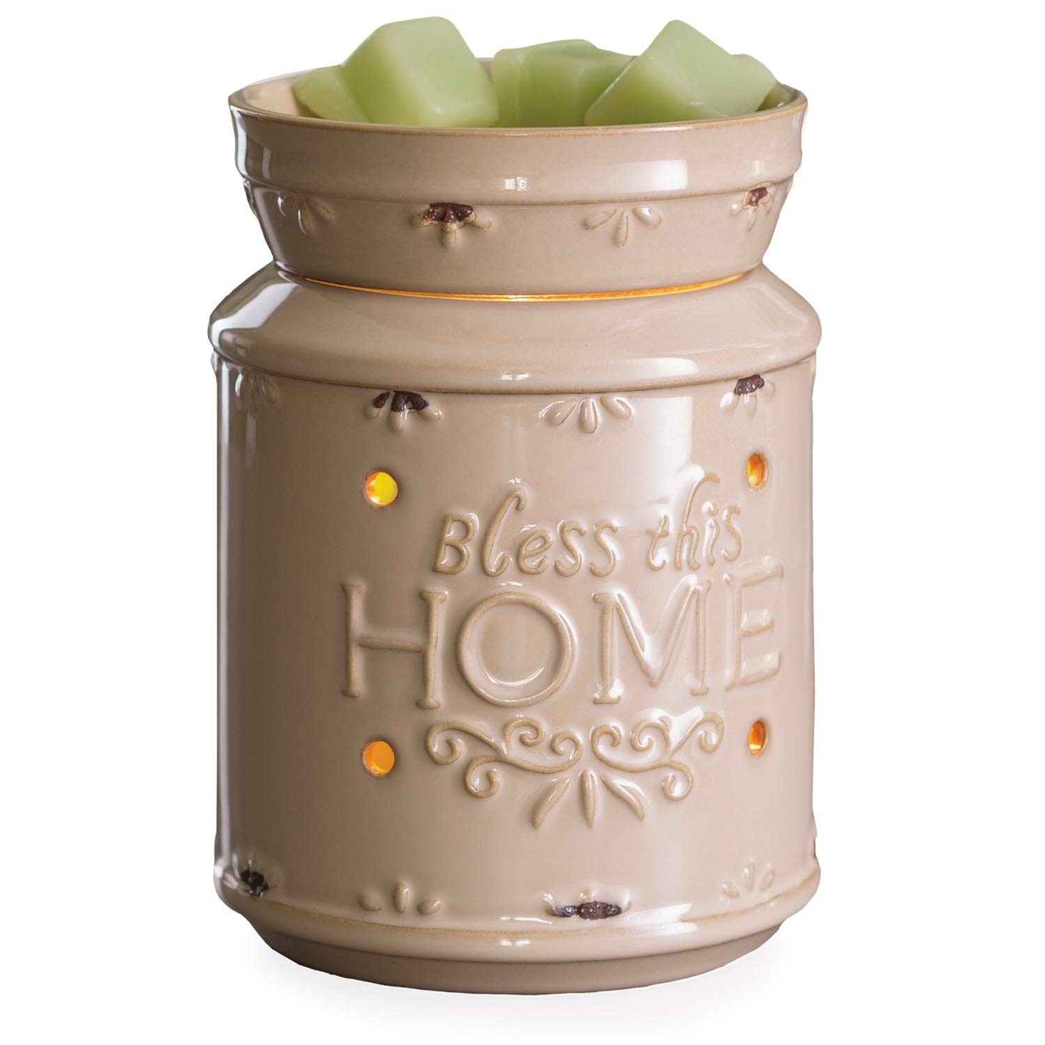 Candle Warmers ETC. Illumination Fragrance Warmer- Light-Up Warmer for Warming Scented Candle Wax Melts and Tarts or to Freshen Room, Cream Bless This Home