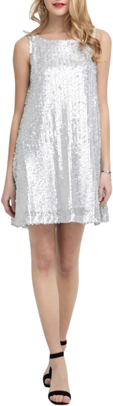 Richlulu Womens Elgant Sparkly Sequin Sleeveless Mini Party Shift Dress