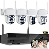 ZHXINSD Wireless Security Camera System, 2K+2K Dual Lens 4PCS PTZ Outdoor Cameras System with 10CH 4K NVR, Home WiFi Security