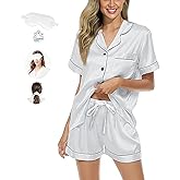 WJing Yi Jia Womens Pajama Sets XS-4XL Silk Satin Pajamas Set Floral 2Pcs Pj Sets Button Down Pjs Set Sleepwear - Size: XS