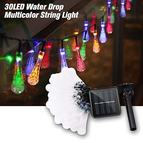 Hardoll 30 LED Decorative Crystal Water Drop Solar Decoration Diwali Strip Light Multicolor,20 Ft