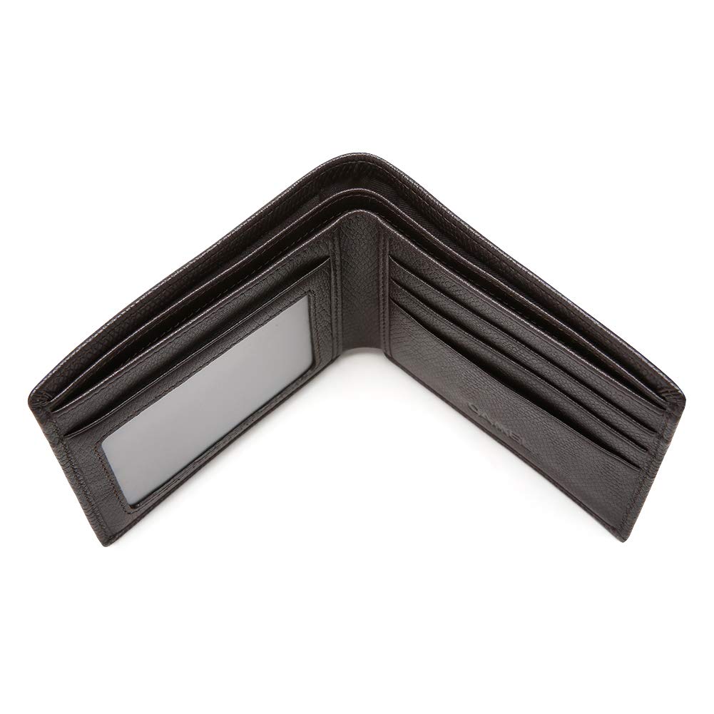 CAMEL CROWN Men\'s Wallet, Slim Fold Leather Wallet with Credit Card Slots and ID Pocket (Dark Brown)