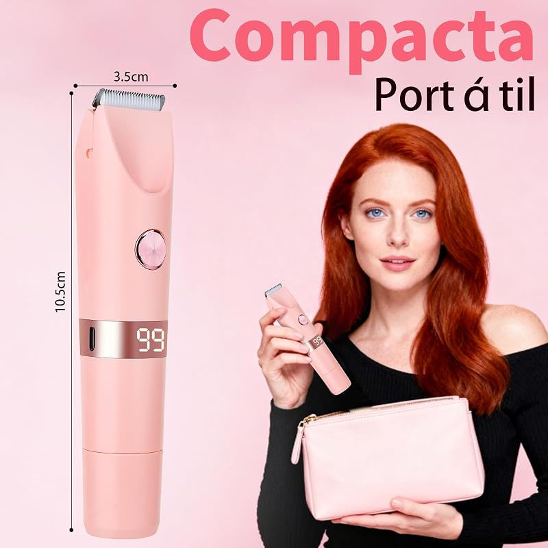 Barbear elétrico para mulheres e homens, cortador de biquíni com ecrã LED, IPX7 impermeável para uso húmido e seco, recarregável 2 em 1 para a zona do biquíni, rosto — foto 7 de 7