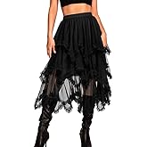 Kaei&Shi Long Tulle Skirt,High Waisted Asymmetrical Ruffle Skirts for Women,Renaissance Fairy Costume Concert Birthday Party