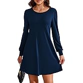 Actcat Women Long Sleeve Tops T-Shirt Dresses Casual A-Line Loose Ribbed Vocation Fall Winter Dress with Pockets