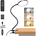 iFalarila Reading Light with Remote, LED Desk Lamp Clip on [1H Timer & Nightlight] RA>95 Dimmable Flexible Gooseneck, Reading Lamp with Clamp for Table - 4.7'' (Adapter Included)