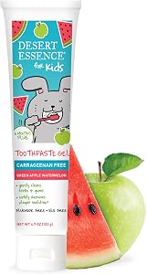 Desert Essence, Green Apple Watermelon Toothpaste Kids Gel, 4.7 oz. - Safe to Swallow, Fluoride Free, SLS Free, Gluten-Free, 
