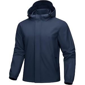 MAGCOMSEN Mens Rain Jacket Waterproof Lightweight Hooded Raincoat | Breathable Windbreaker with Hood and Pockets; Hiking, Gol