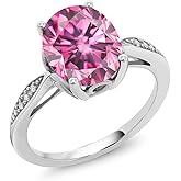 Gem Stone King 14K White Gold 10X8MM Oval Gemstone Birthstone and White Diamond Engagement Ring | Wedding Anniversary Promise Gold Ring For Women | Size 5,6,7,8,9