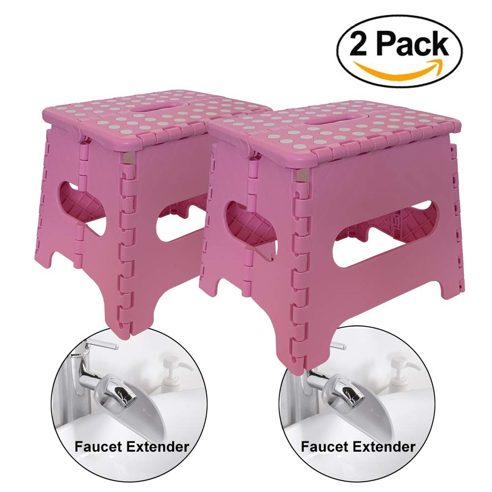 NEOGEAR Folding Step Stools & Faucet Extenders for Kids 2-Pack (Pink)