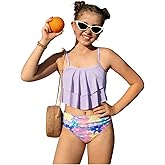 SEGT Girl's 2 Piece Bikini Set Layered Ruffle Camisole Top Bathing Suit Floral Print Ruhed Triangle Swimsuit