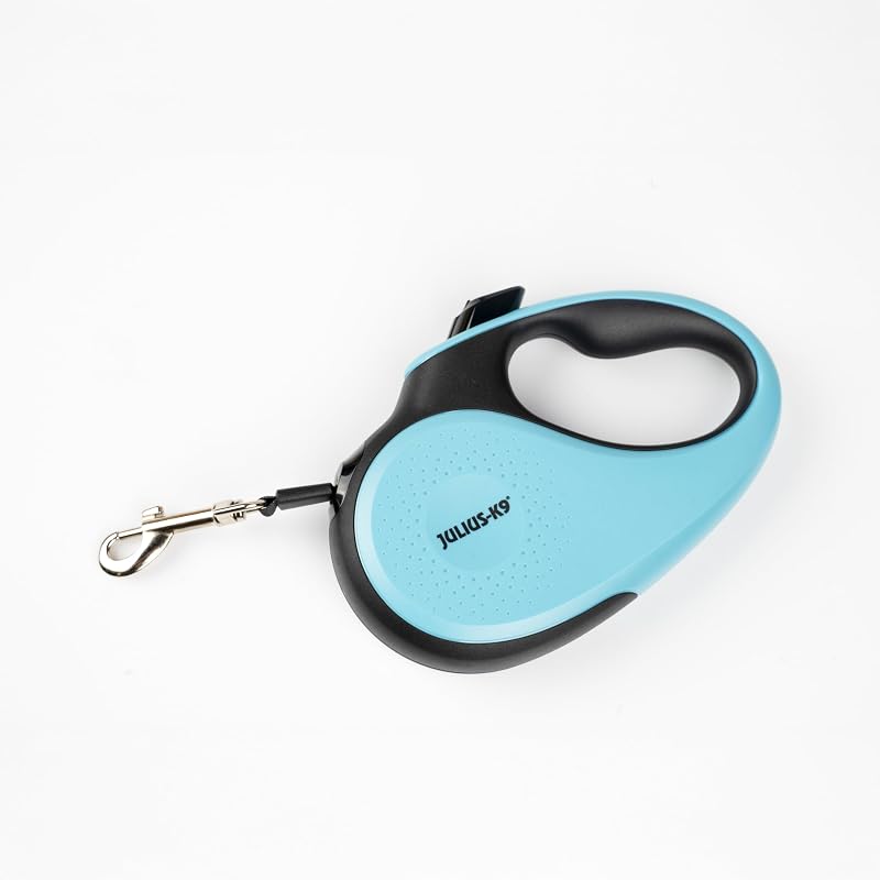 Retractable Dog Lead, M - 5 m Tape, Black/Turquoise – Anti-Slip Handle, Ribbon Leash, extandable, One Handed Brake, Pause, Lock, Reflective Ribbon, Tangle Free, Heavy Duty