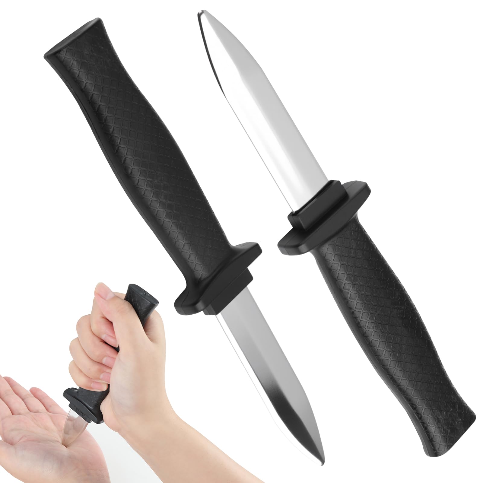 Kioylmo 2 PCS Fake Knife, Retractable Knife Plastic Prop Knife Halloween Telescopic Knives Magic Tricks Prop for Kids Adults Fool's Day Ghostface Toy Dagger Disappearing Dagger Knife