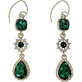 Emerald Green Earrings, Vintage Rhinestone Drop Crystal Dangle Earrings Wedding Bridal Women