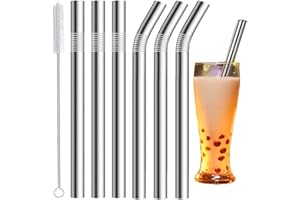 Vinaco Stainless Steel Smoothie Straws, 0.5'' Extra Wide Reusable Metal Drinking Straws for Milkshakes, Bubble Tea, Smoothie,