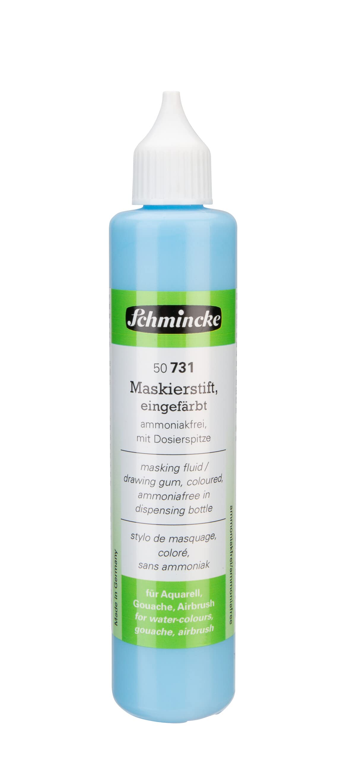 Schmincke - Masking pen blue coloured, 100 ml, 50 731 008, dosing pen, blue masking fluid for covering areas on watercolour paper, smooth drawing cardboard, ammonia-free