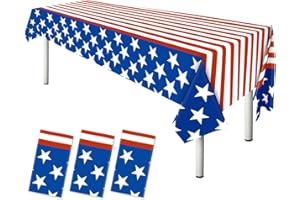 Esjay 4th of July Decorations, 3 Pack Fourth of July Tablecloth American Flag Plastic Table Cloth, Patriotic Party Supplies Red White Blue, Decorations for Memorial Day Veterans Outdoor Home(54"x72")
