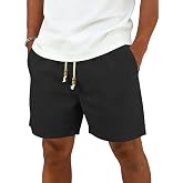 Men's Cotton Linen Shorts 5"/9&ldquo; Inseam Drawstring Casual Summer Shorts | Loose fit, Breathable Lightweight, Elastic Waist, Deep Side Pockets, Ideal for Beach, Vacation, Travel, Holiday, Cruise