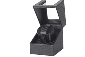 Aokelily Automatic Single Watch Winder, in Wood Shell and Black Leather/Carbon Fiber Leather, Japanese Motor