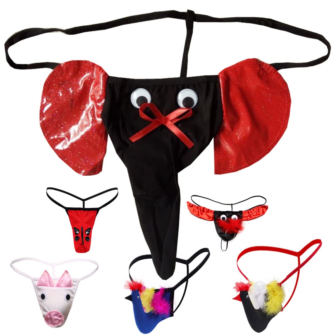 VemeFufu String Mankini for Men Funny UK Hot Costume Black with Red Ears — image 1