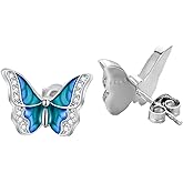 Butterfly Stud Earrings for Women 925 Sterling Silver Enamel Blue Butterfly Earrings Studs Jewelry Gifts for Mom Wife