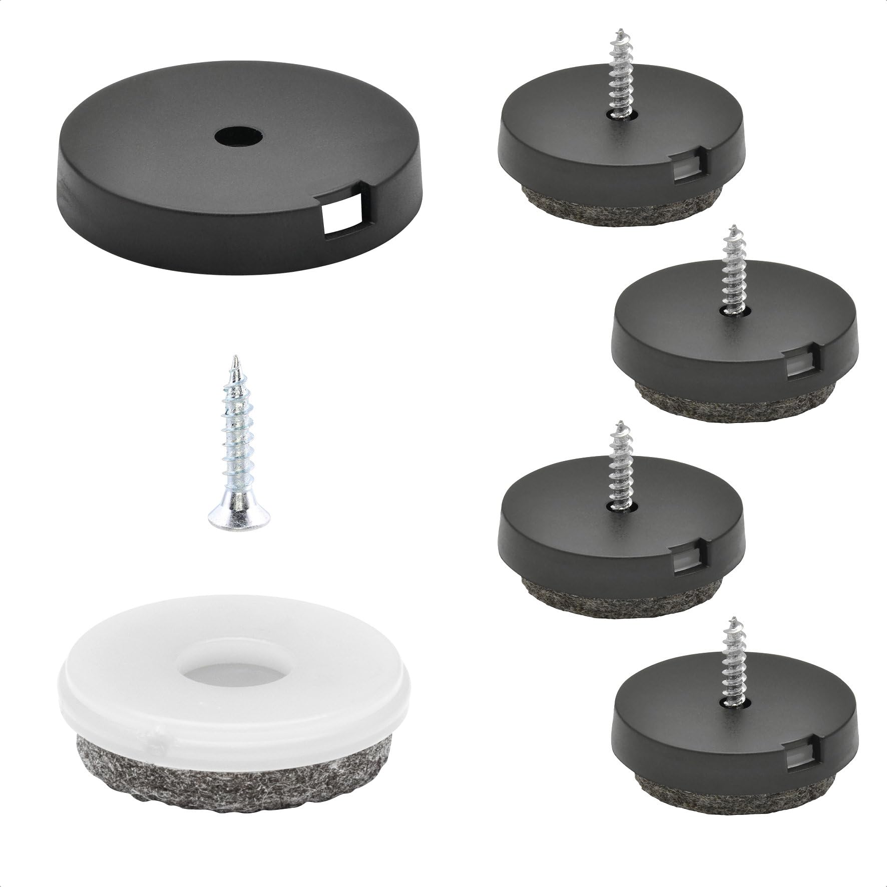 WAGNER QuickClick® Felt glides furniture glides chair glides I 4pcs. set to screw on I 4x base+screw+interchangeable glide insert - wool felt ULTRASOFT - diameter Ø 30 mm - Made in Germany - 15808600