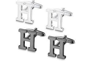 UBGICIG 2 Pairs Cufflinks for Men Personalized Initial Cufflinks Stainless Steel Letter Cuff Links Elegant Tuxedo Shirt Cuff Links Silver/Black Alphabet A-Z Mens Cufflinks With Box Father's Day Gifts Business Wedding Anniversary
