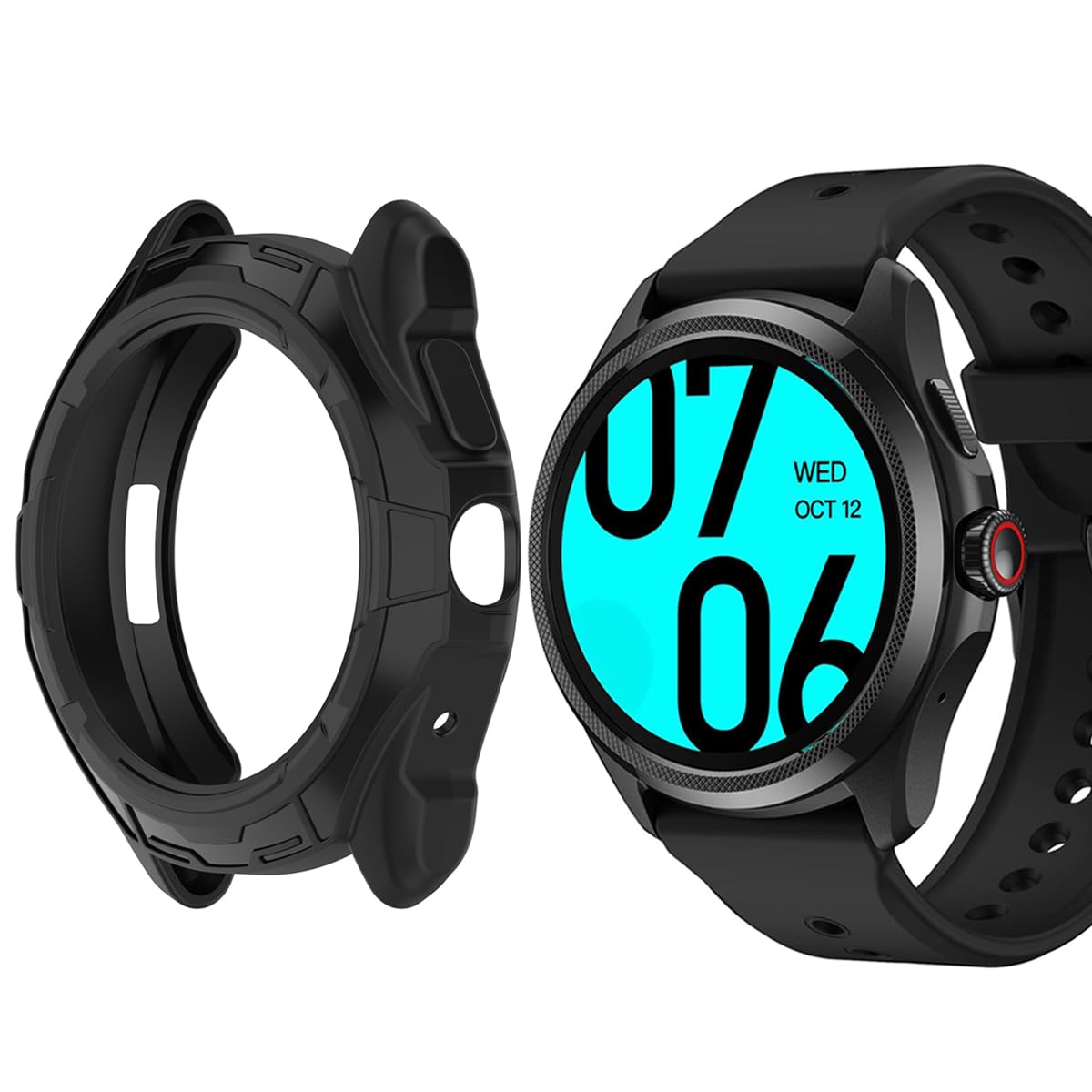 HOMTERN Cases for Ticwatch Pro 5,Flexible Silicone Cover Shell Shockproof Scratch-Proof Protector Case Smartwatch Accessories,Black