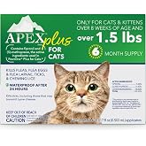 Apex Plus Flea &amp; Tick Prevention Drops for Cats, 1.5+ lbs, 6-Month Supply | Topical Treatment, Easy to Apply, 24-Hour Activation, Waterproof, 30-Day Protection, 6 Doses, Made in the USA