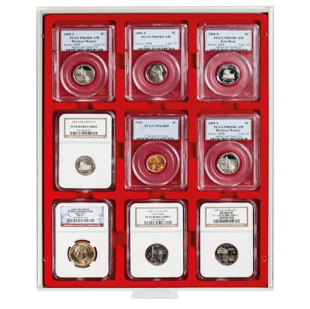 Lindner 2219 Coin Box-Gray / red insert