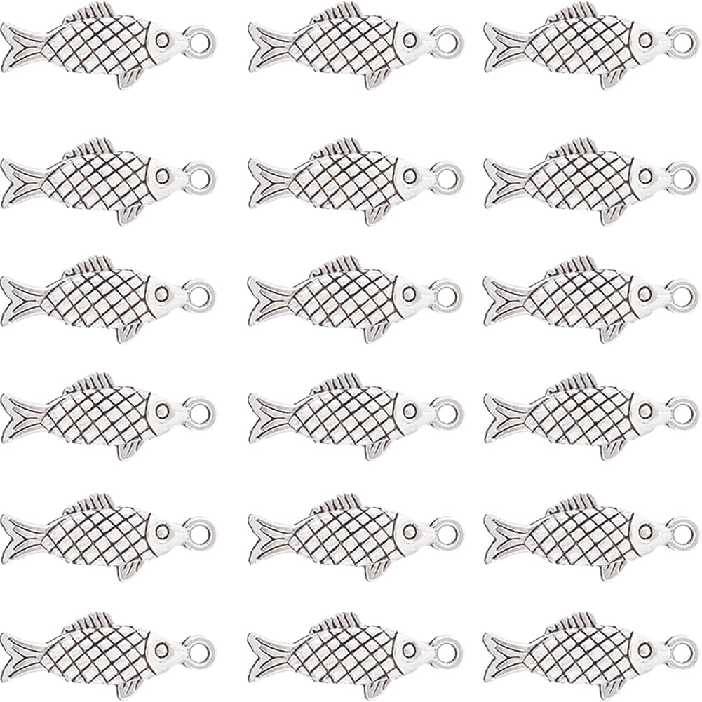 SUNNYCLUE 1 Box 100Pcs Silver Fish Charm Small Sea Animal Charms Bulk Summer Swimming Ocean Life Water Lucky Alloy Goldfish Charm for jewellery Making Charms Supplies DIY Necklace Bracelet Earrings
