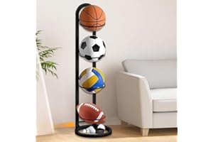 MTSBDM 4 Tier Vertical Ball Storage Rack,Detachable 4-Layer Metal Organizer Stand for Basketball, Football, Soccer, Volleybal
