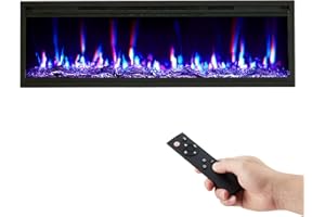 GarveeHome 68 in Electric Fireplace Wall Mounted/Recessed with Remote Control, 4.2 in Ultra-Thin Linear Fireplace Heater 750W/1500W with Timer, 12-Color Flames, Log & Crystal Options