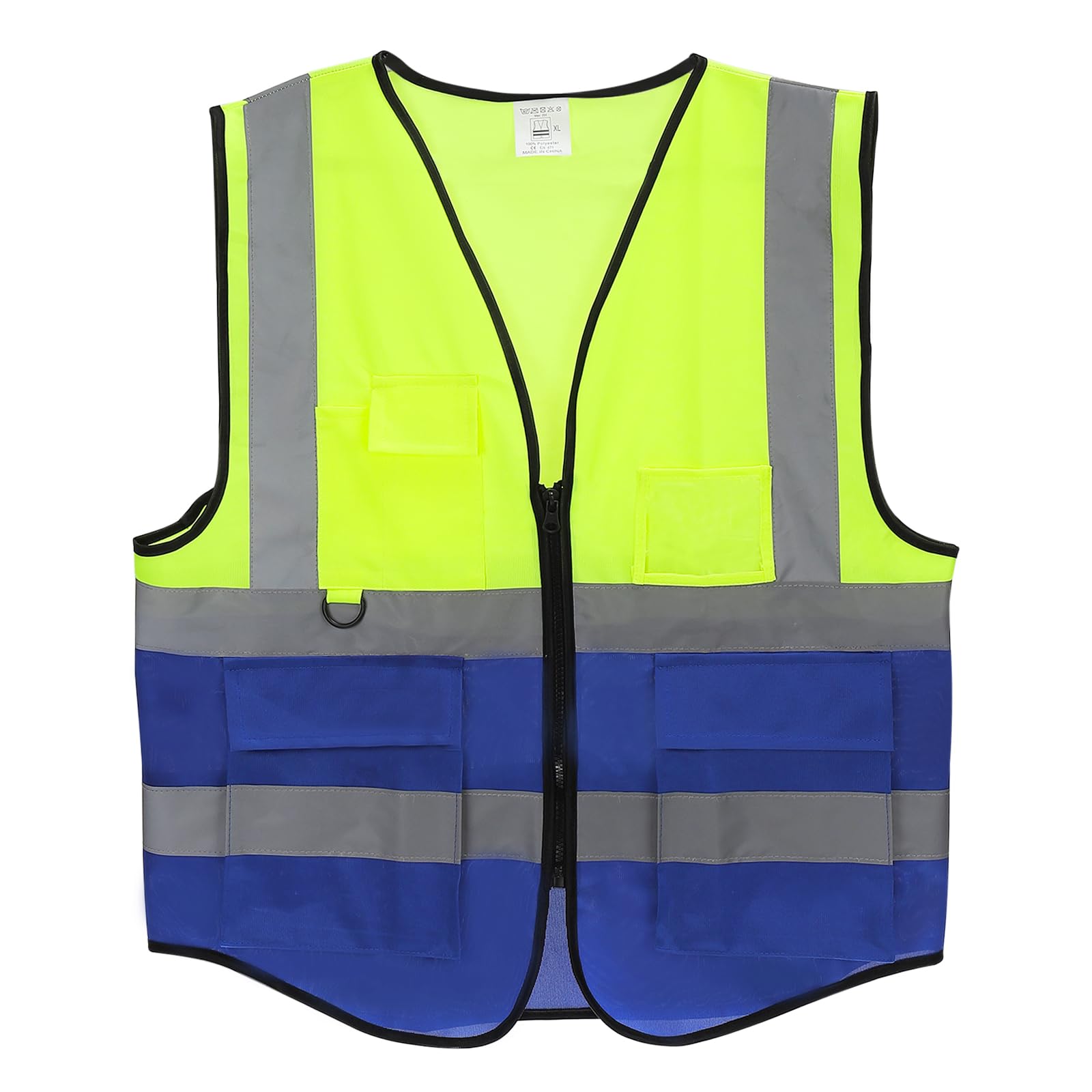 PATIKIL Medium Reflective Safety Vest 25x21inch, High Visibility Security Vest with 4 Front Pocket Zippers for Men Women Work Construction, Yellow/Blue