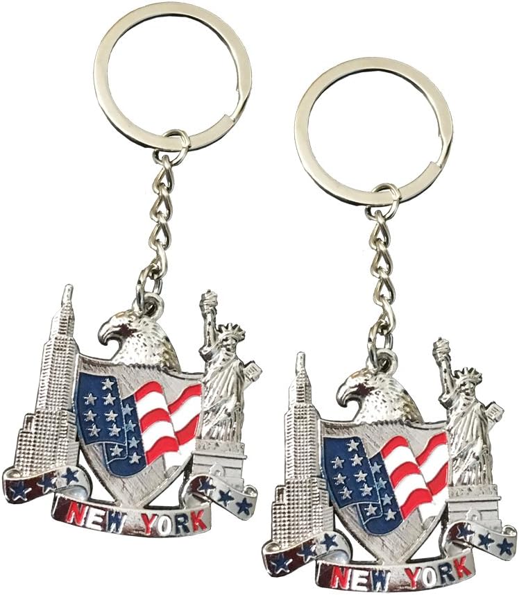 12pcs US Flag Metal Key Ring American Eagle Key Chain USA NYC Souvenirs Statue of Liberty Empire Building- Set of 12