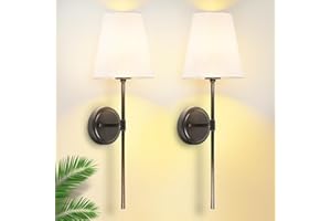 CANMEIJIA Wall Sconces Set of 2, Black Modern Wall Light Fixture, Industrial Wall Sconces Lighting for Bedroom, Wall Lights with Fabric Shade, Wall Lamps for Living Room Hallway, E26 Socket, Bulbs Not Included