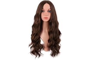 MapofBeauty 28 Inch/70 cm Long Wavy Middle Part with No Bangs Synthetic Fiber Curly Fashion Women Party Cosplay Wig (Brown)