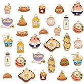 Beadthoven 30pcs 15Style Food Theme Enamel Charm Pendants Mixed Golden Alloy Donut Milk Bread Ice Cream Sweet Food Metal Enamel Charms for DIY Necklace Bracelet Earrings Jewelry Making Accessory