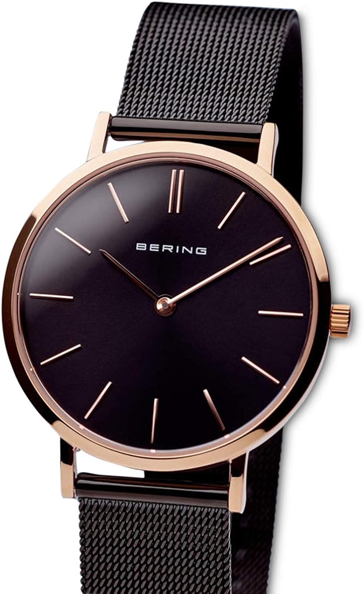 BERING Women Analog Quartz Classic Collection Watch with stainless steel Strap and Sapphire Crystal 14134-166, Black/Rose Gold, 34 (EU) - Image 3