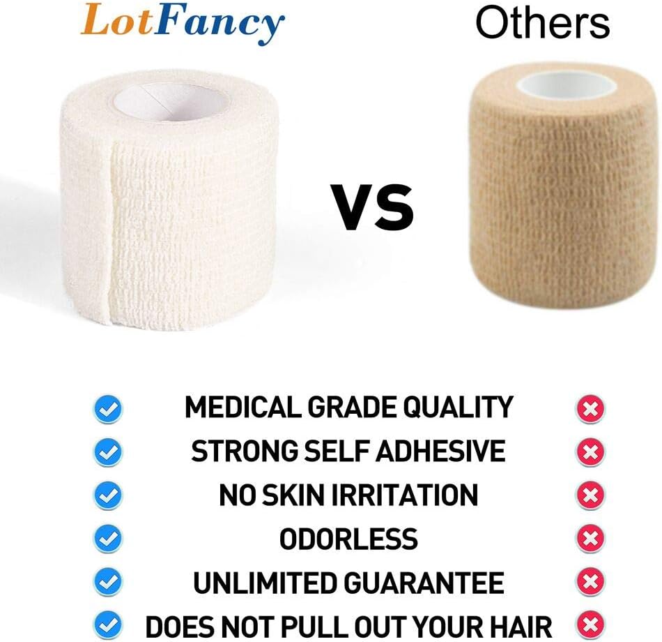 10 Pack Self Adherent Bandage Wrap, 2inch x 5 Yards, Self Adherent Wrap, Medical Tape, Self Adhesive Bandage Rolls, Breathable Sports Tape, First Aid Tape for Wrist, Ankle Sprains & Swelling: Health & Personal Care