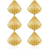 ENSKEFEN Gold Earrings Chunky Shell Earring for Women Fashion Statement Beach Seashell Starfish Drop Dangle Earring Jewelry