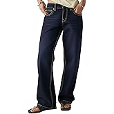 Flamingals Mid Rise Straight Leg Jeans for Women Multi Pocket Stretchy Baggy Boyfriend Jeans Trendy