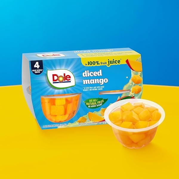 DOLE DICED MANGO IN 100% FRUIT JUICE – DOLE FRUIT BOWLS – 4 OZ BOWLS – 24 PACK